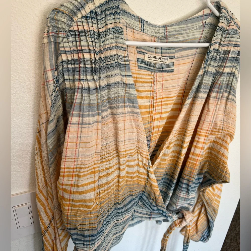 Lightweight Striped Wrap Blouse in Yellow & Blue