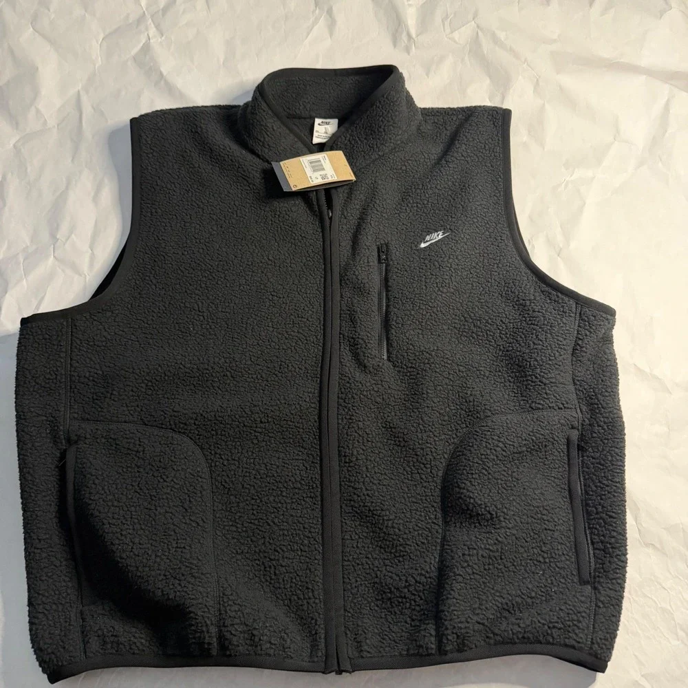 Nike‎ Mens Black Sherpa Pile Fleece Vest Zip Up Hiking Gilet Swoosh Outdoor XXL