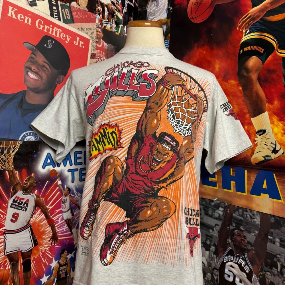 Vintage 90s Chicago Bulls‎ Slammin T Shirt Basketball Graphic Tee Mens Sz Large