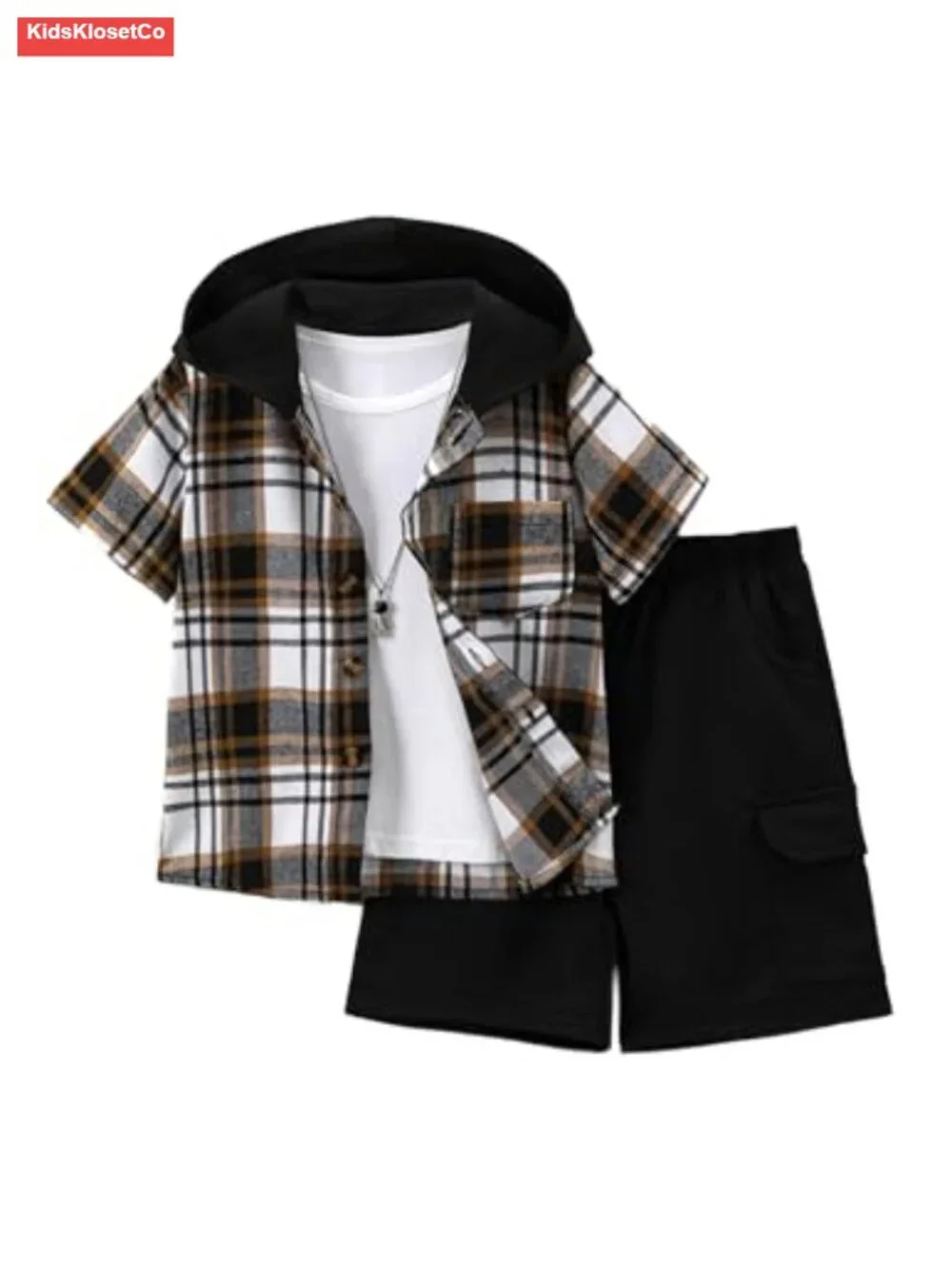 Boys 2-Piece Hooded Button Shirt & Jogger Shorts Set