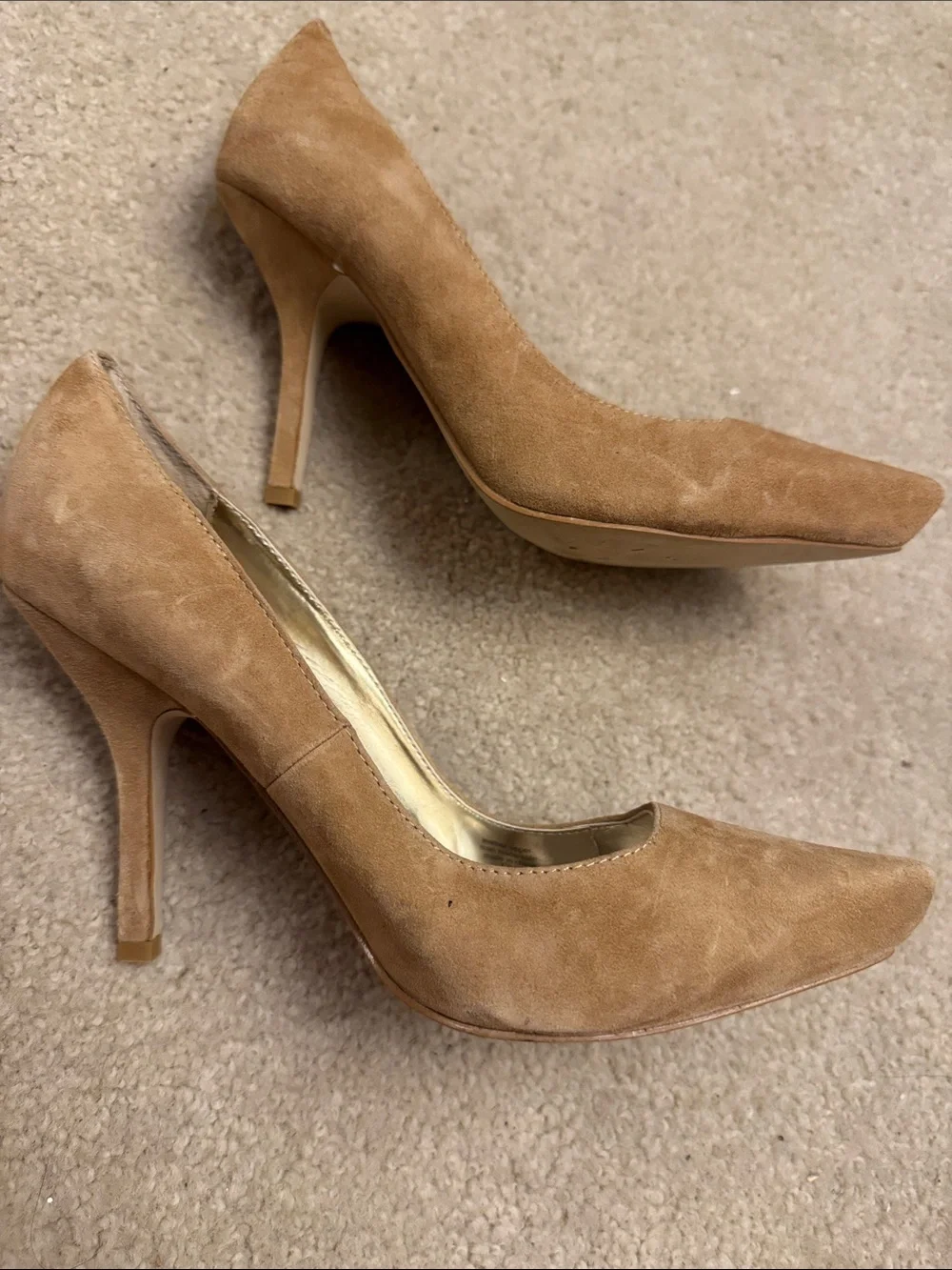 bebe Suede Pointed-Toe Pumps in Tan