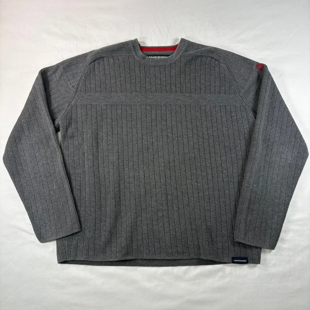 Abercrombie and Fitch Sweater Mens Large Gray Cotton Blend Ribbed‎ Crewneck
