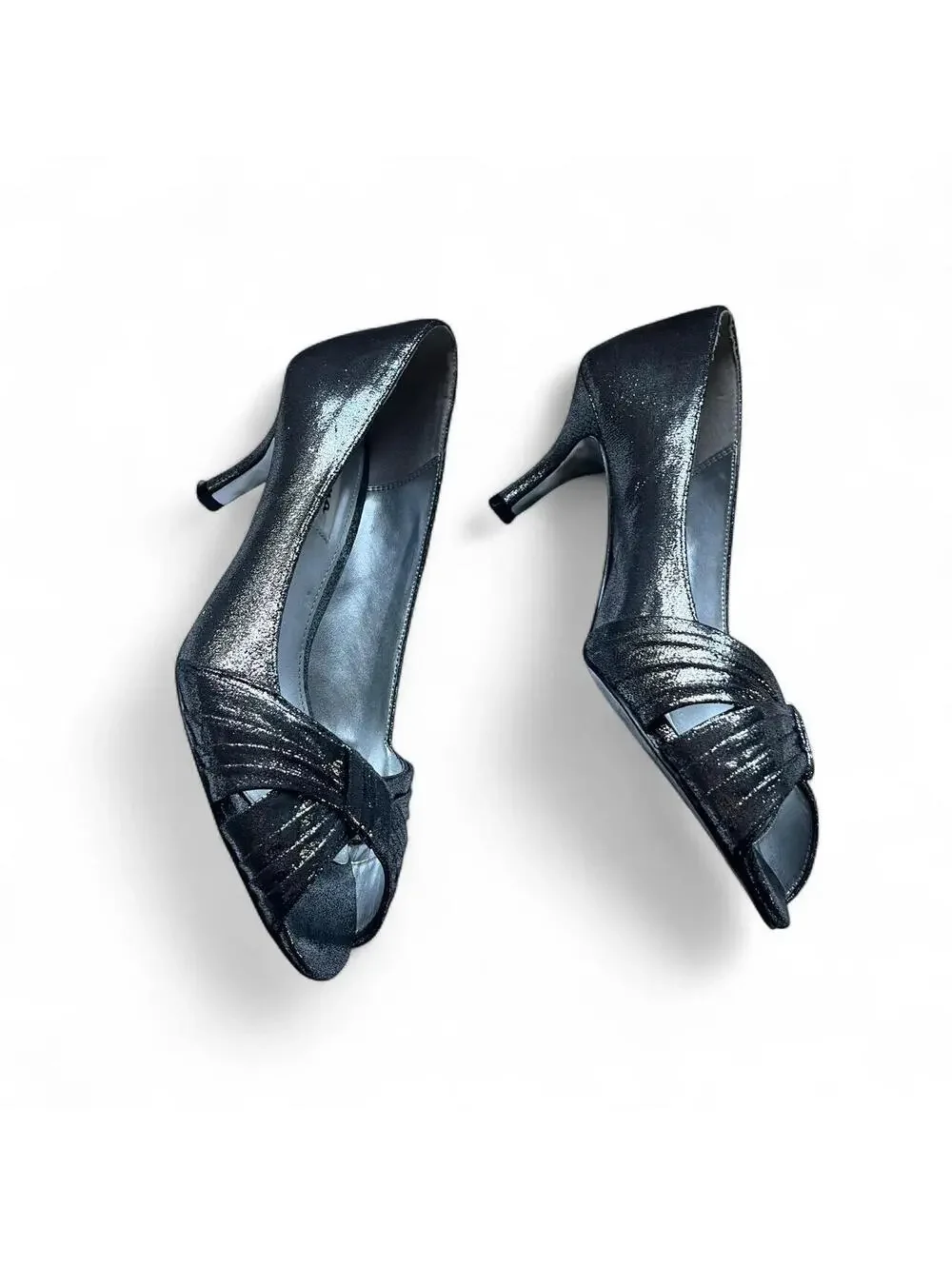 Nina New York Pewter Metallic Silver Leather Peep Toe Heels Size 8