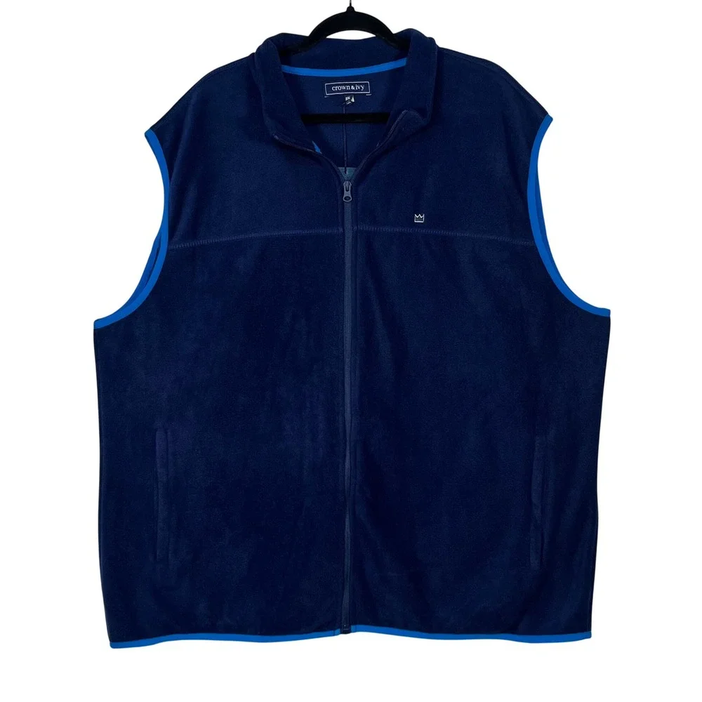 Crown & Ivy Fleece‎ Vest Mens Navy Blue Full Zip Sleeveless Jacket NEW Size XXL