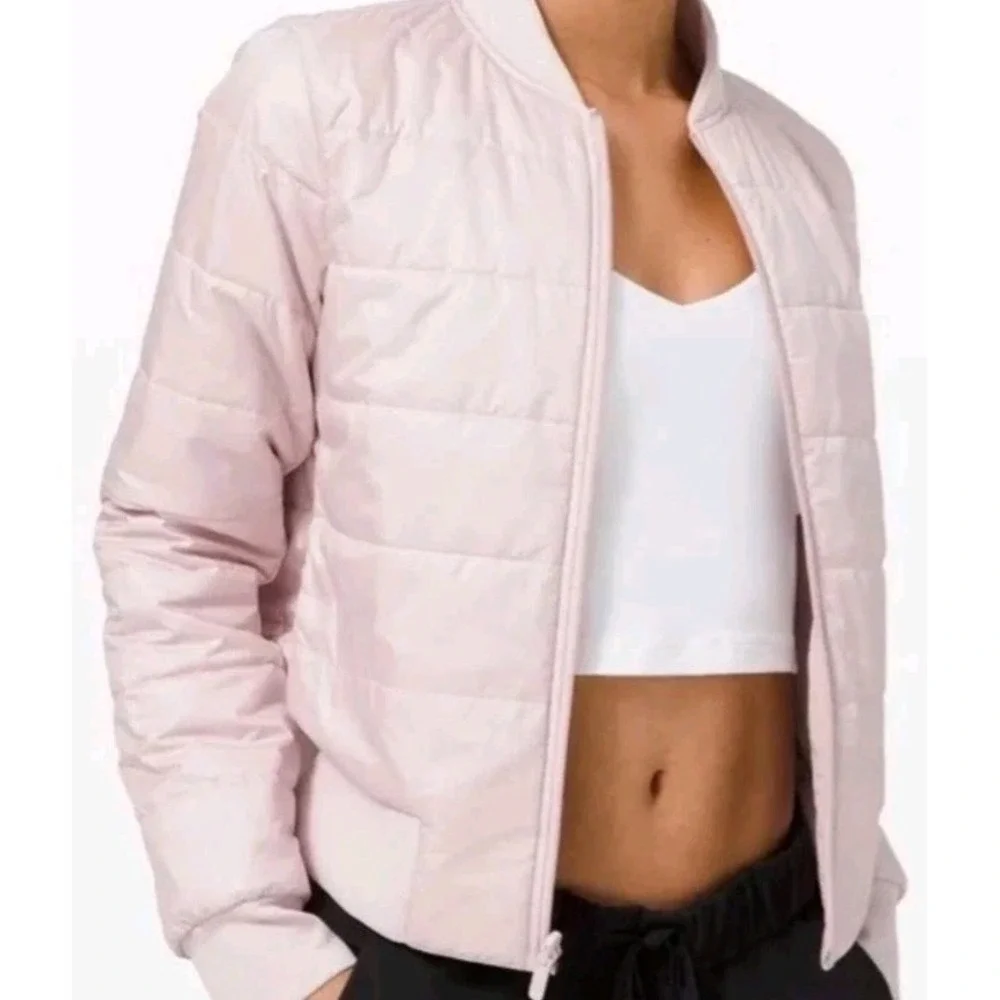 LULULEMON‎ Non-Stop Bomber Jacket Reversible Quilted Puffer Misty Pink-Size 12