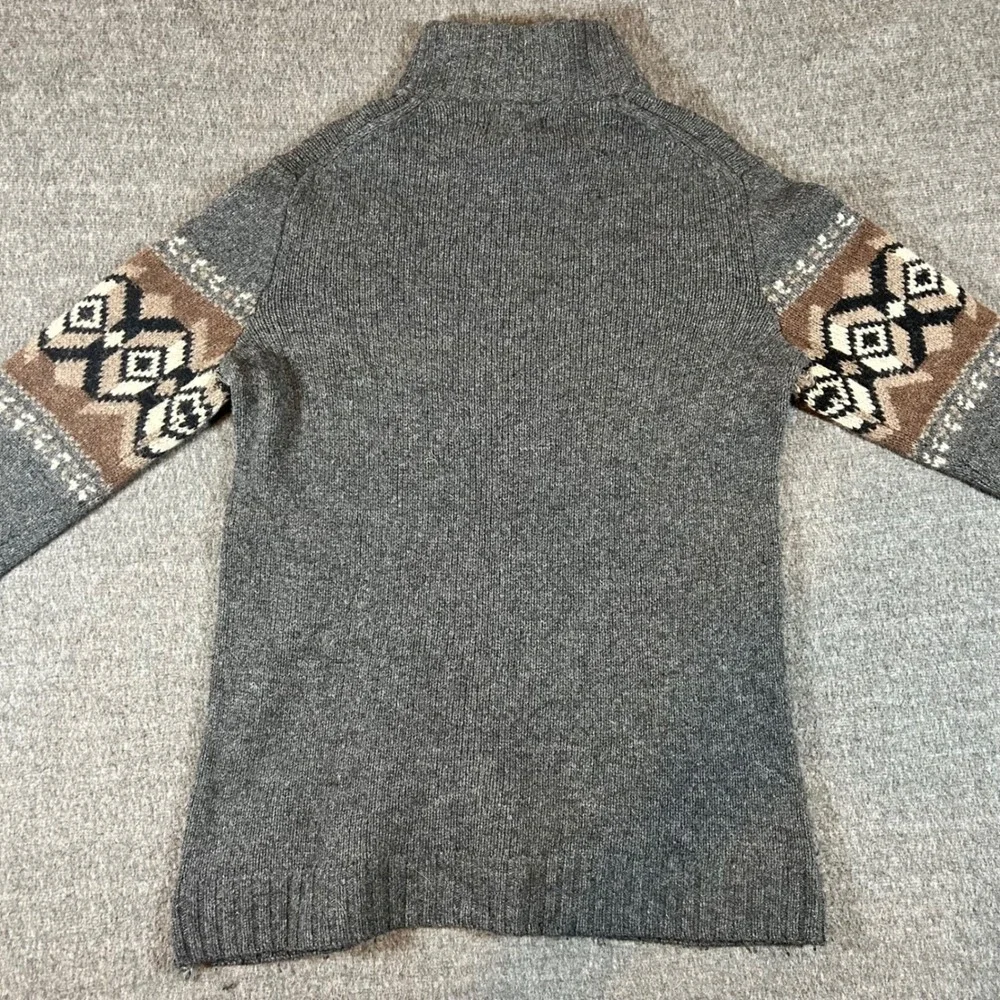 Eddie‎ Bauer Mens Tall Large Lambswool Fair Isle Quarter Zip Sweater Grey Brown