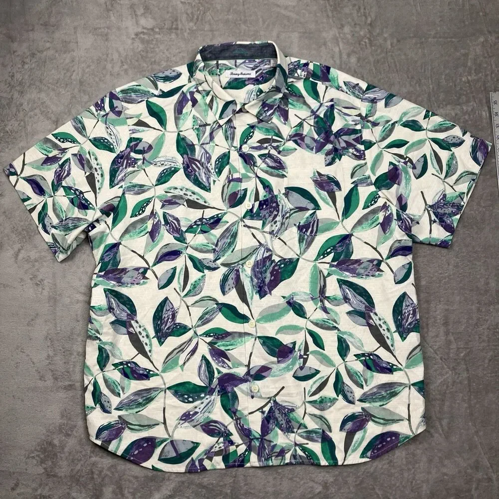 Tommy Bahama 100% Silk Tropical Leaf Short Sleeve Button Up Shirt Men’s XXL