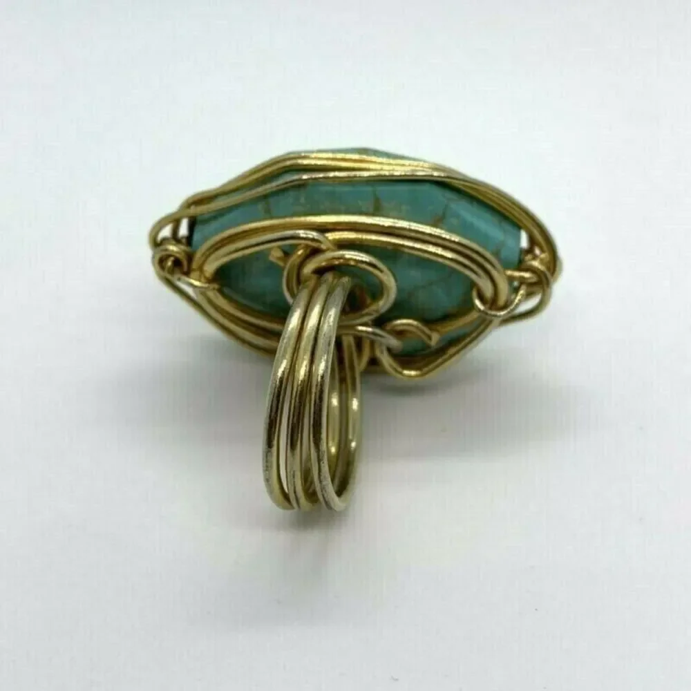 Los Angeles Boutique Gold Wire Wrapped Faux Turquoise Stone Ring Boho Festival