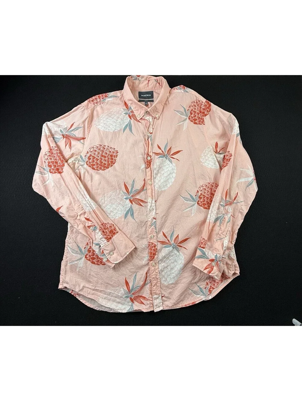 Bonobos Men's L Slim Pink Tropical Floral Cotton Long Sleeve Button-Up Shirt