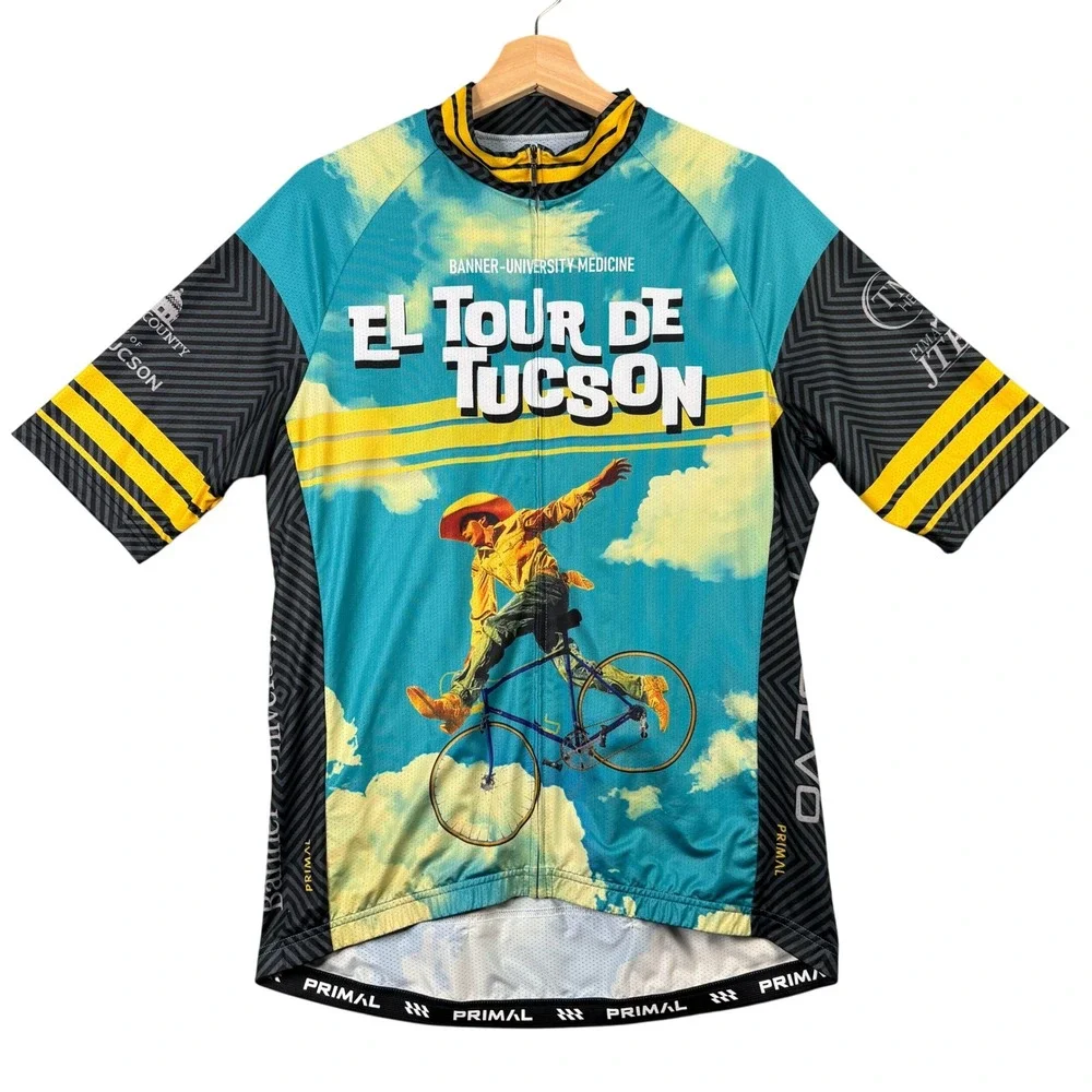 Primal El Tour De Tucson Cycling Jersey Mens XL Blue Short Sleeve Full Zip Bike