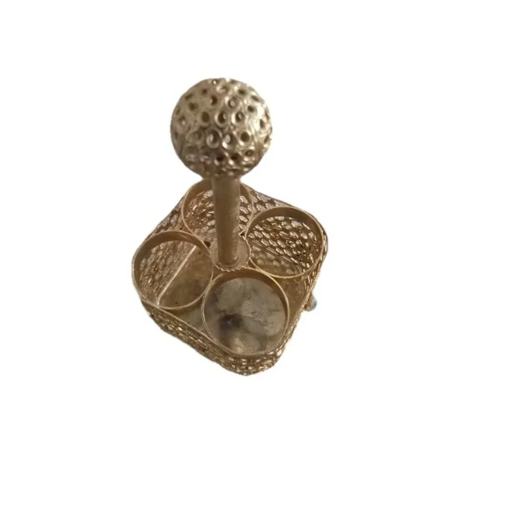 Vintage Lipstick Holder  4 Slot Vanity Organizer  Jade Gold Filigree Jade  4