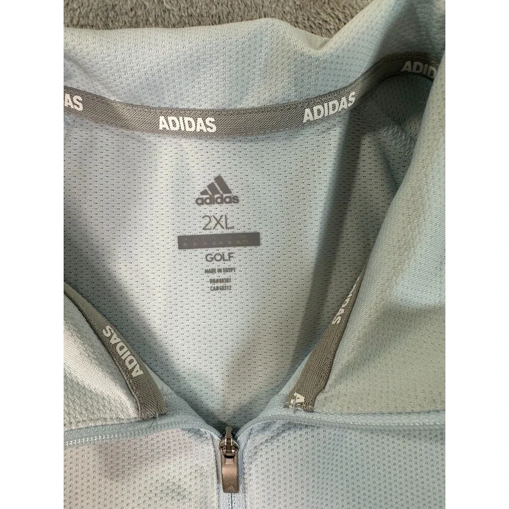Adidas Golf Polo Shirt Men’s 2XL Light Blue Quarter Zip Performance Stretch
