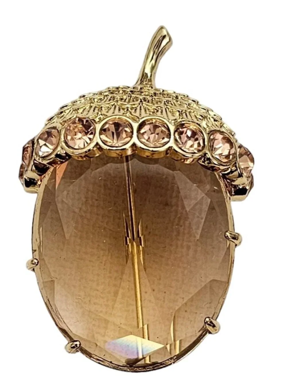 Talbots Pink Crystal Rhinestone, Glass Faceted Acorn Brooch Pin L404