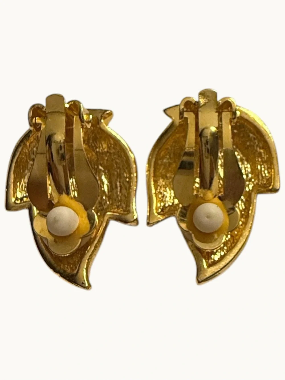 Gold Crystal Leaf Clip Earrings - Sparkling Gold Tone