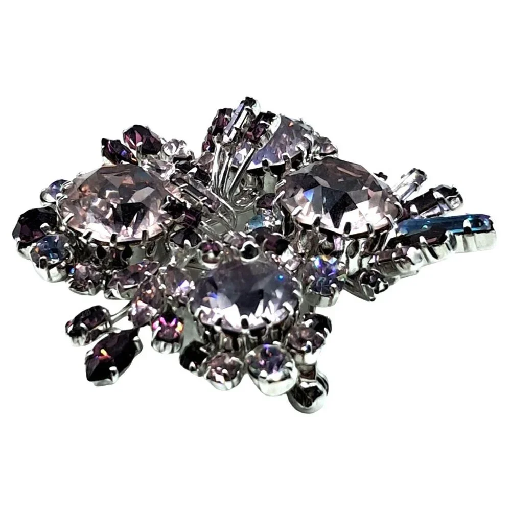 Austria Alexandrite Rhinestone Brooch Purple Blue Austrian Pin Vintage Costume J