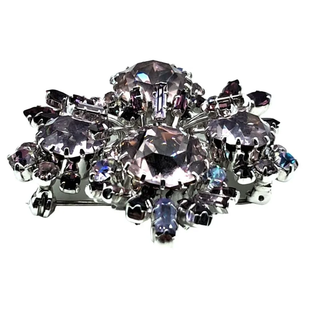 Austria Alexandrite Rhinestone Brooch Purple Blue Austrian Pin Vintage Costume J