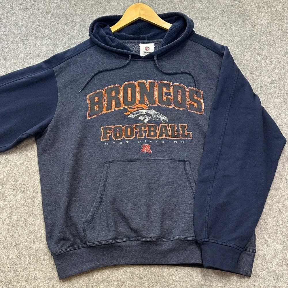 Vintage 90s Denver Broncos NFL Team Apparel Hoodie Mens‎ XL West Division Blue
