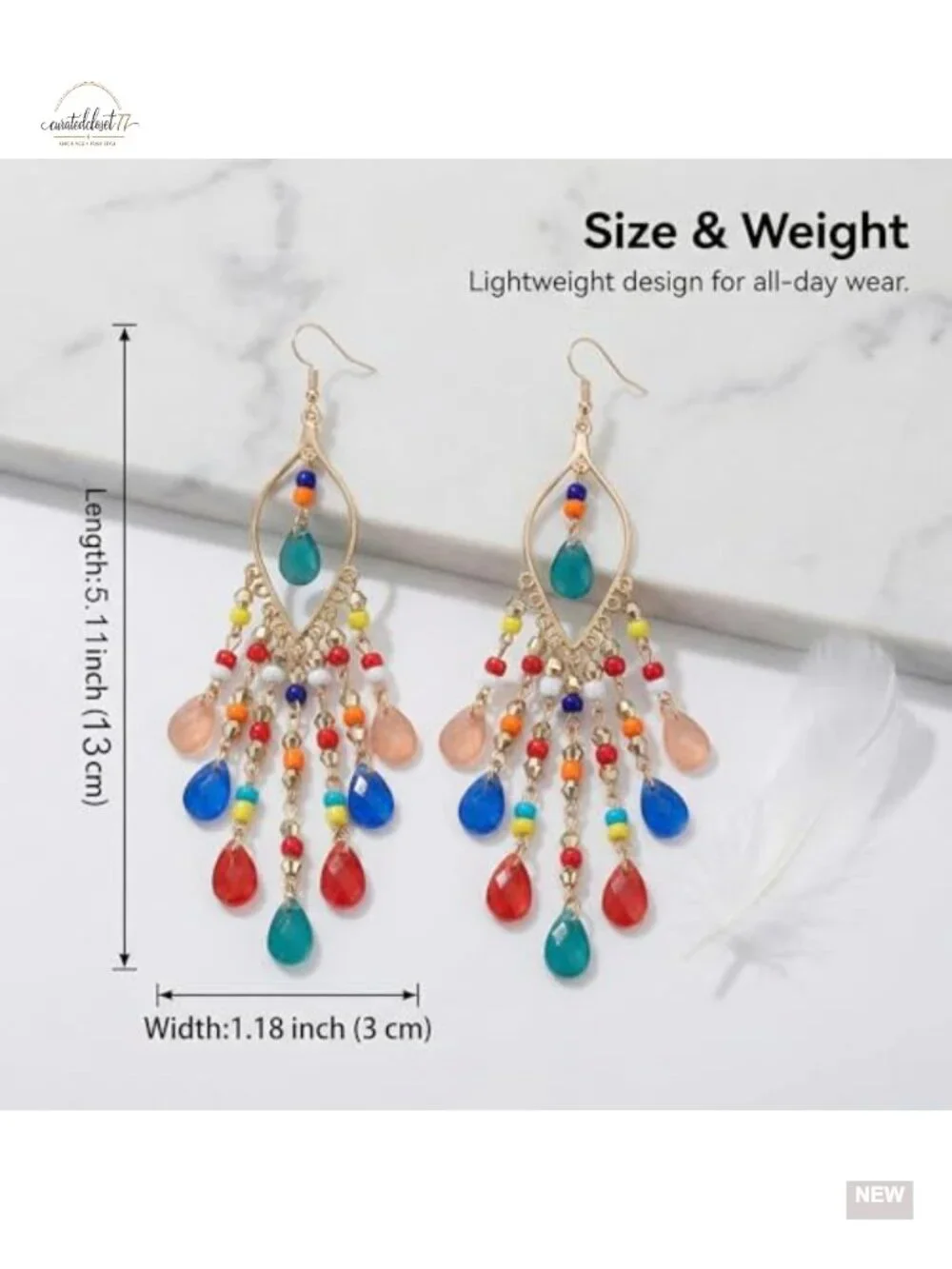 Beaded Dangle Tassel Earrings - Bohemian Fringe Chain Drop Hook Earrings