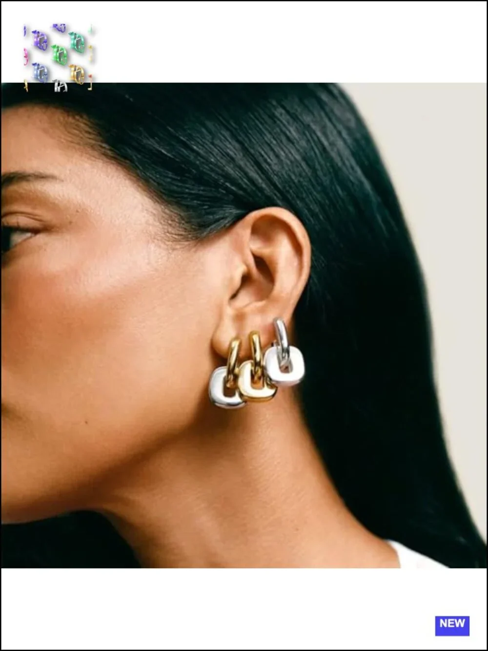 Convertible Geometric Hoop Earrings with Detachable Link, Hypoallergenic Mixed