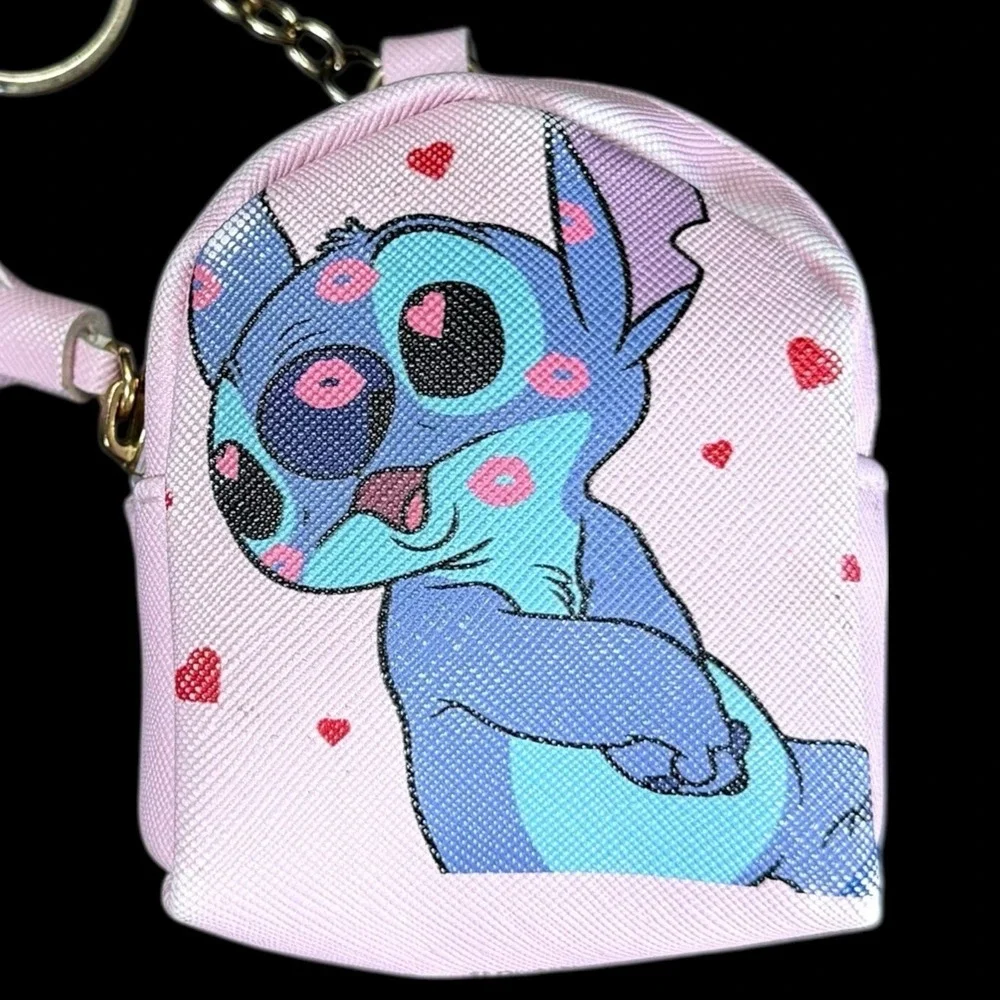 Disney‎ Lilo and Stitch Coin Purse Pink Key Chain Bag Clip 4