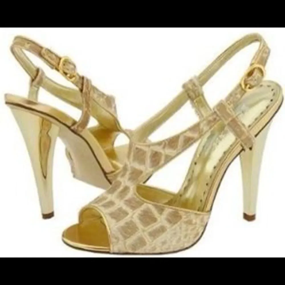 BCBG Pony Croc‎ Patent Metallic Heels 8 NIB