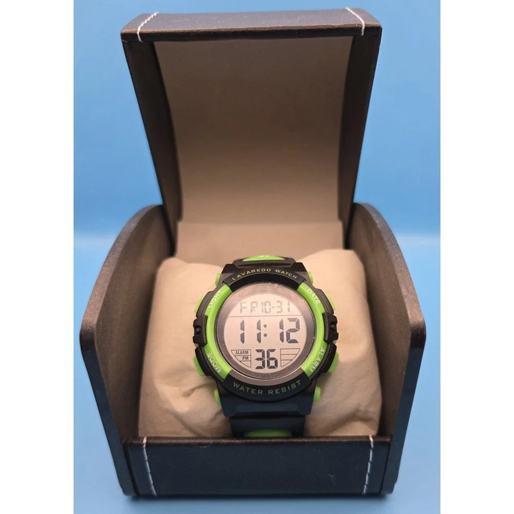 Lavaredo Digital Sports Watch Unisex Blk/green Water Resistant To 50 Meters #289