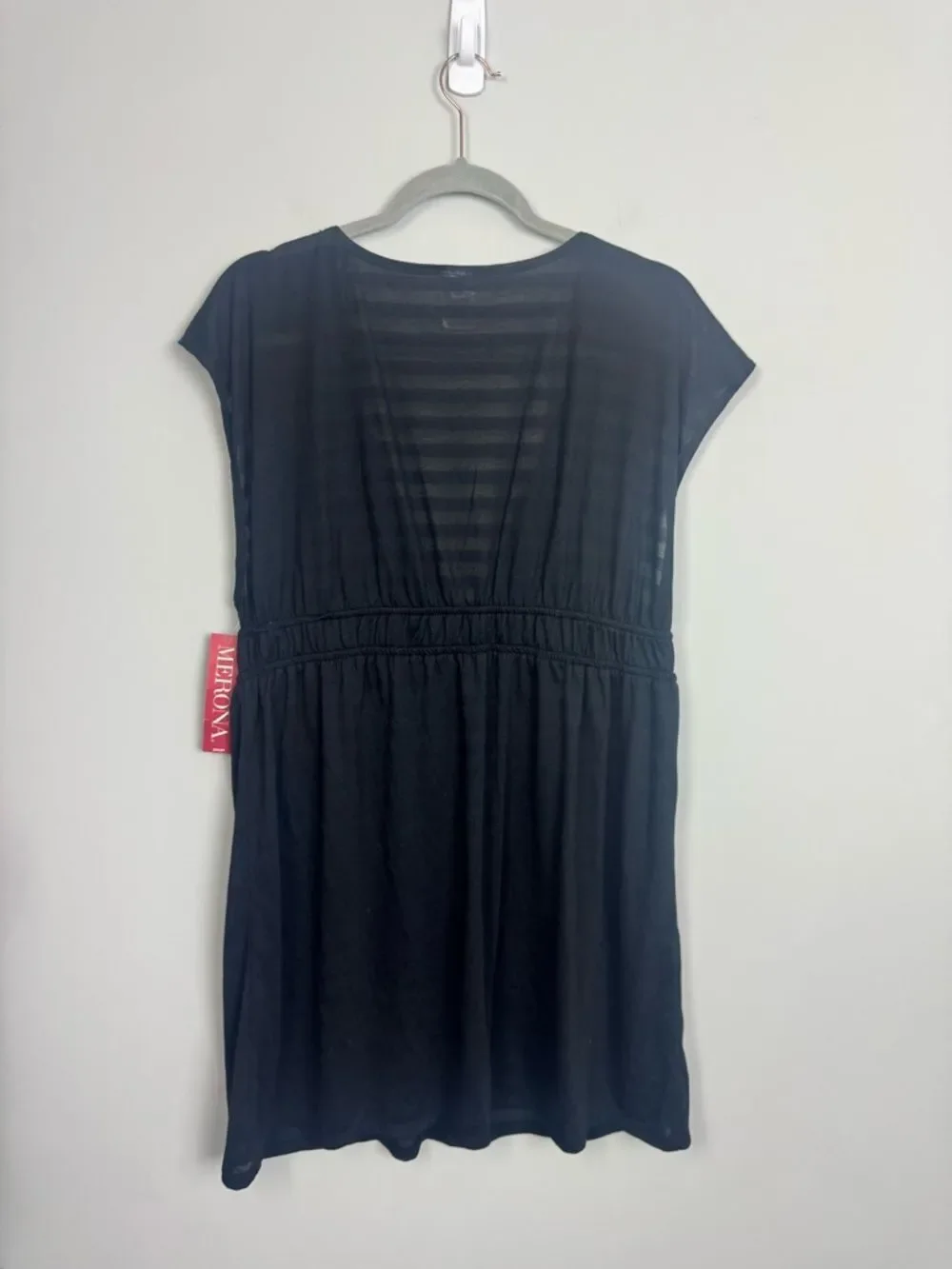 MERONA | NEW Classic Black Stripe Accent V-Neck Swim Coverup Women’s Size Large
