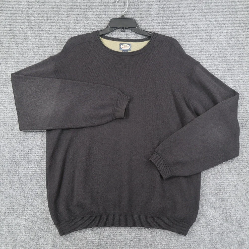 Tommy Bahama Sweater Mens M Black Cotton Crew Neck Ribbed Casual Travel