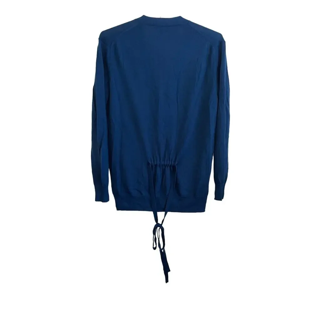 J. Crew Cardigan Sweater Women Size‎ XS Merino Wool Blue Tie Back Lightweight
