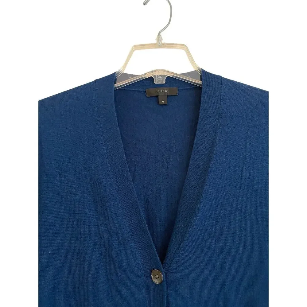 J. Crew Cardigan Sweater Women Size‎ XS Merino Wool Blue Tie Back Lightweight