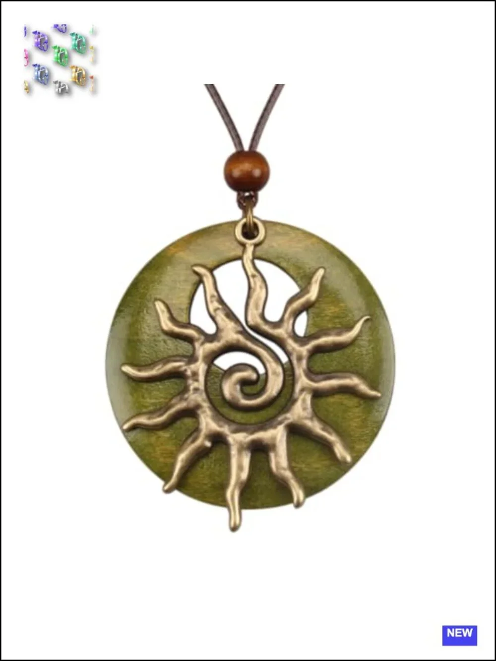Large Chunky Boho Pendant Necklace Extra Long Cord Faux Leather Zinc