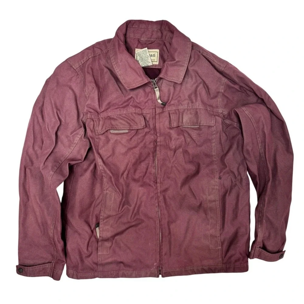 LL Bean Mens Canvas Field Jacket Medium Regular Burgundy Nylon Full Zip Utility‎