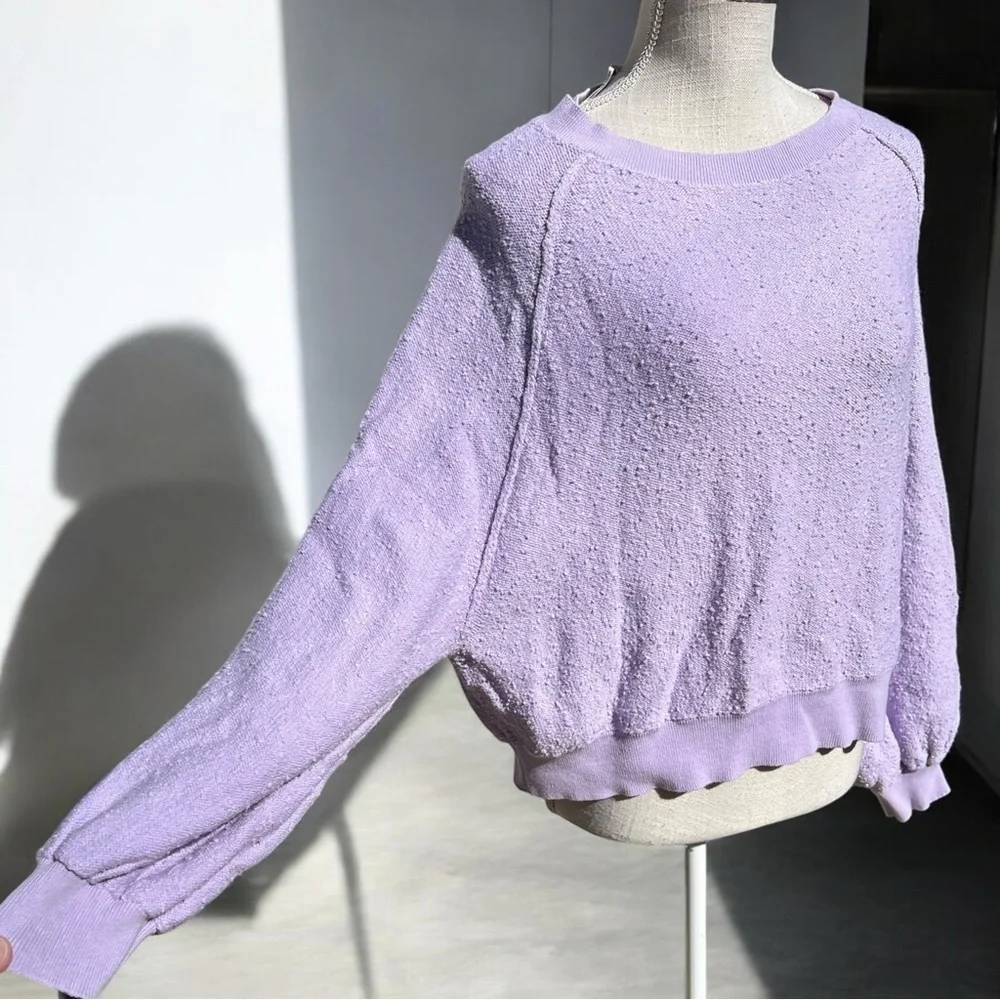 🌻Free People Found My Friend Purple Textured Knit Sweatshirt Women’s Size XS/S