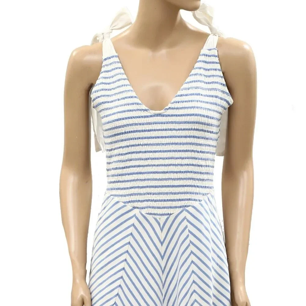 Free People Free-est Cecelia Midi Dress Striped Printed Smocked Cotton XS 287156