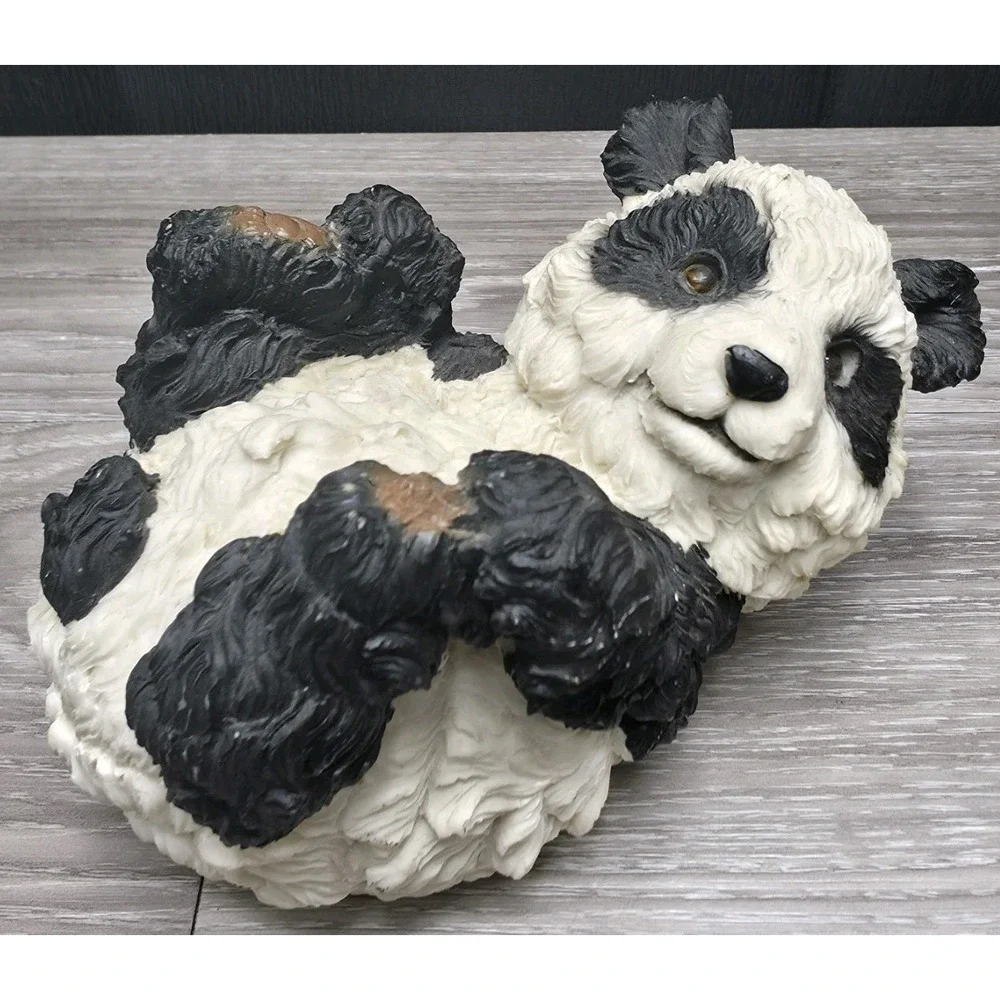 Vintage Panda Bear Heavy Cast Resin Figure Wind Up Musical Nature‎ Art
