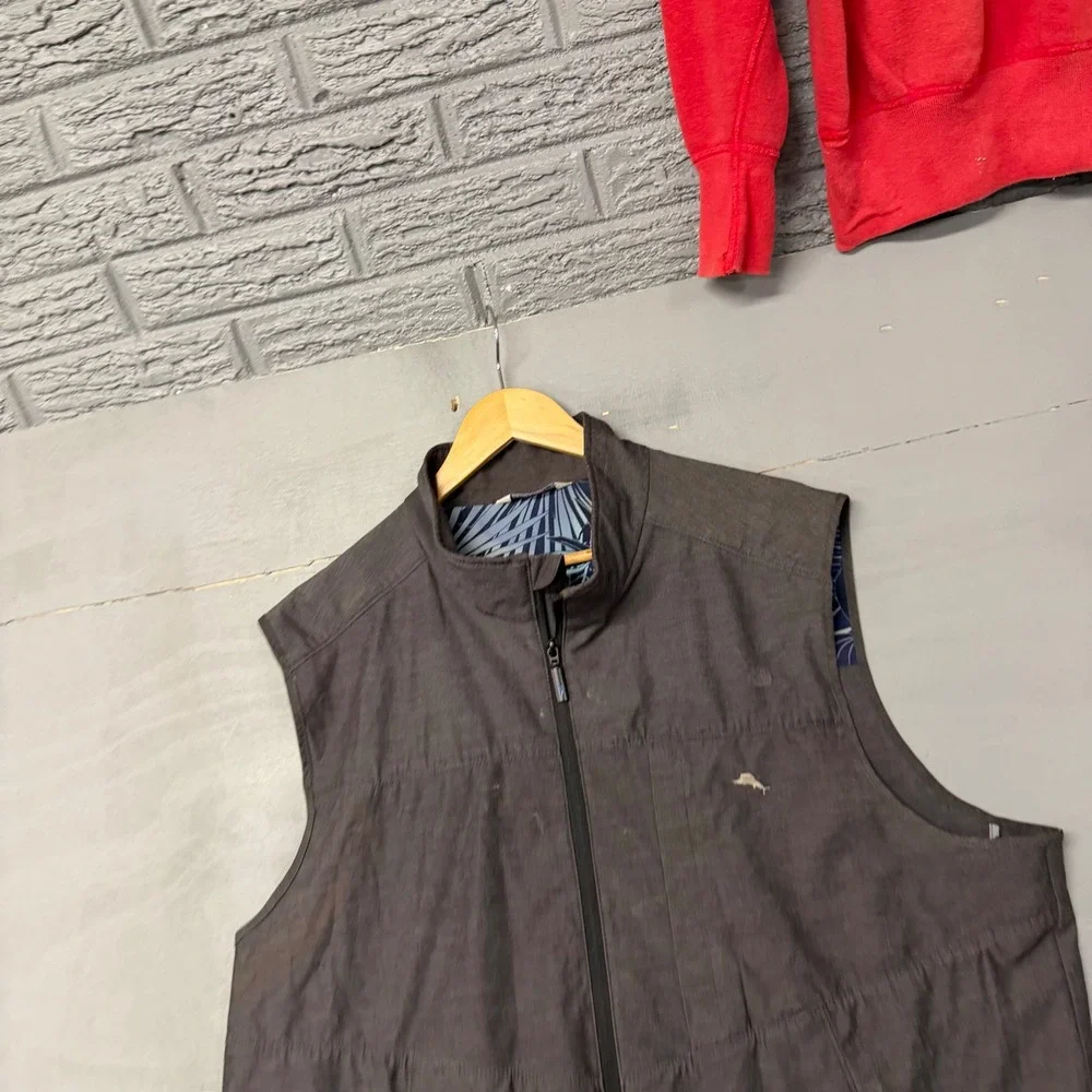 Tommy Bahama IslandZone‎ Mens XL Full Zip Vest Charcoal Gray Marlin Logo Mock
