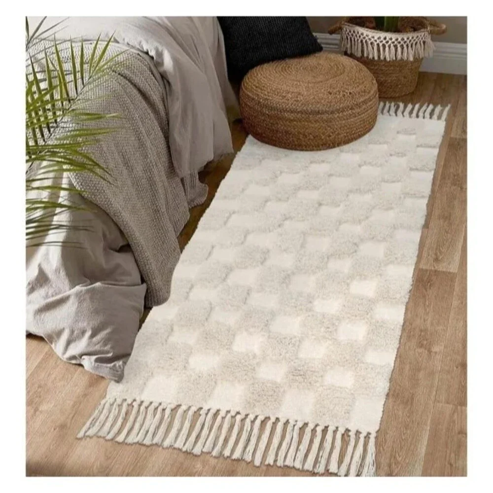 NWOT Boho Tassel Rug Large‎ Cream 95 In x 32 In Area Rug Bathroom Bedroom Entry