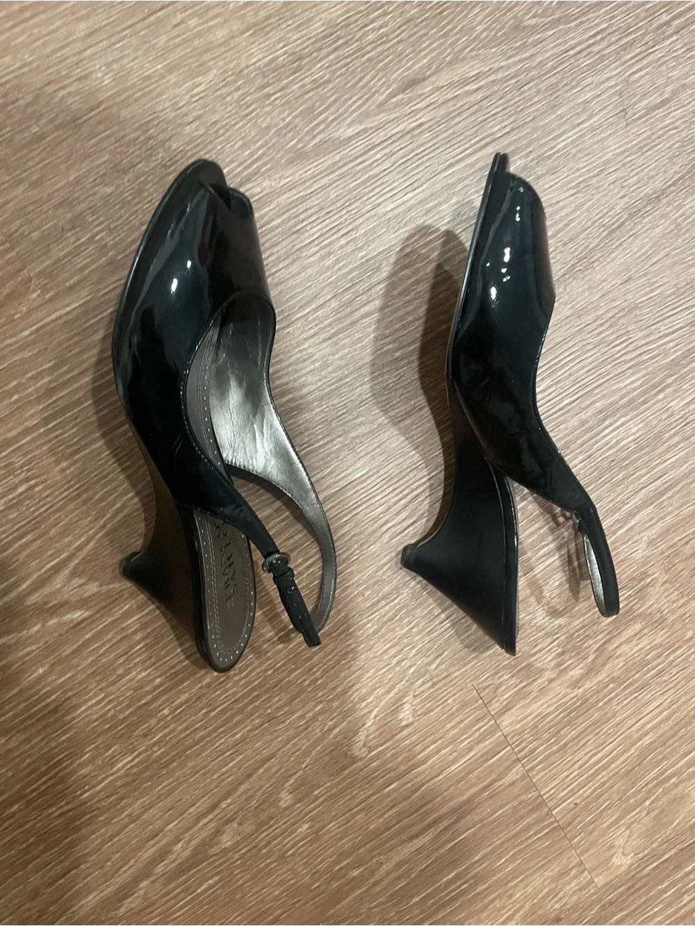 Franco Sarto NAVY Patent Peep-Toe Slingback Wedge