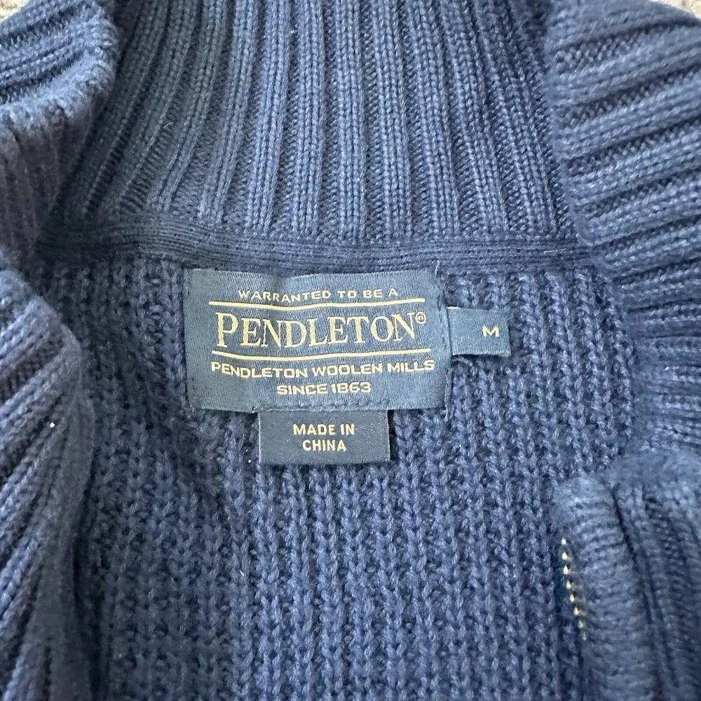 Pendleton Men's Dark Blue Size M Full Zip Cardigan Sweater‎ Roll Up Sleeve