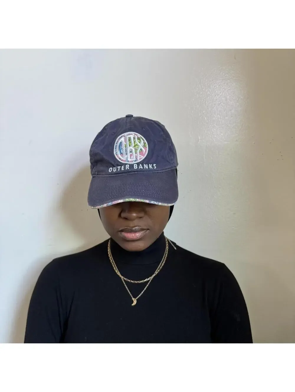 Vintage Outer Banks Navy Blue Dad Hat with‎ Turtle Seahorse Underbrim