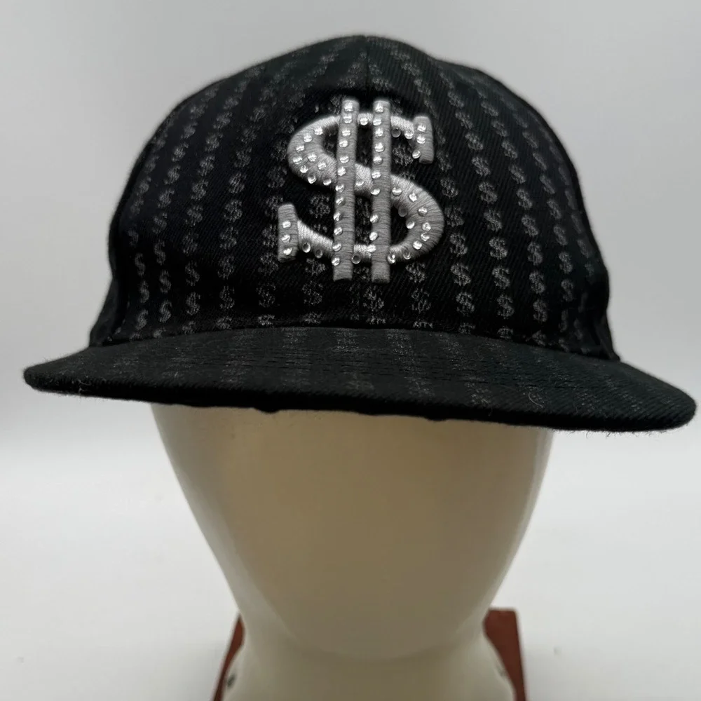 Black Dollar Sign Rhinestone Studded Baseball Cap Hat All Over Print Y2K Hip Hop