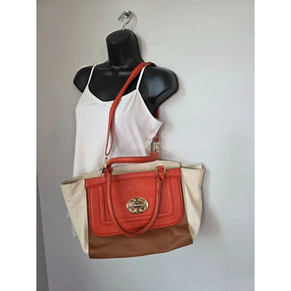 Emma Fox Women's Leather Satchel Shoulder‎ Bag Brown Orange Purse Handbag