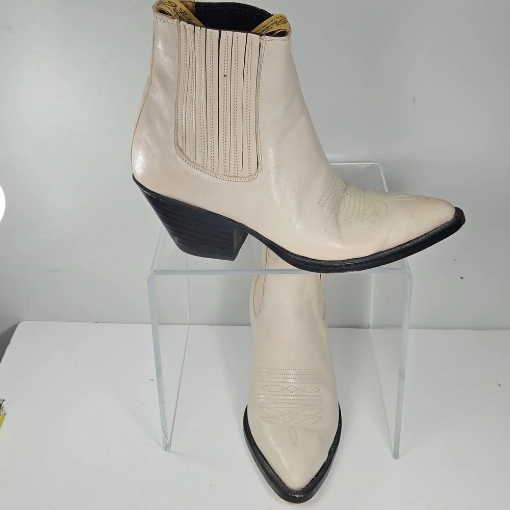 Botas Jaca Cream Leather Western Ankle Boots Pointed Toe Made in Mexico Size 5.5