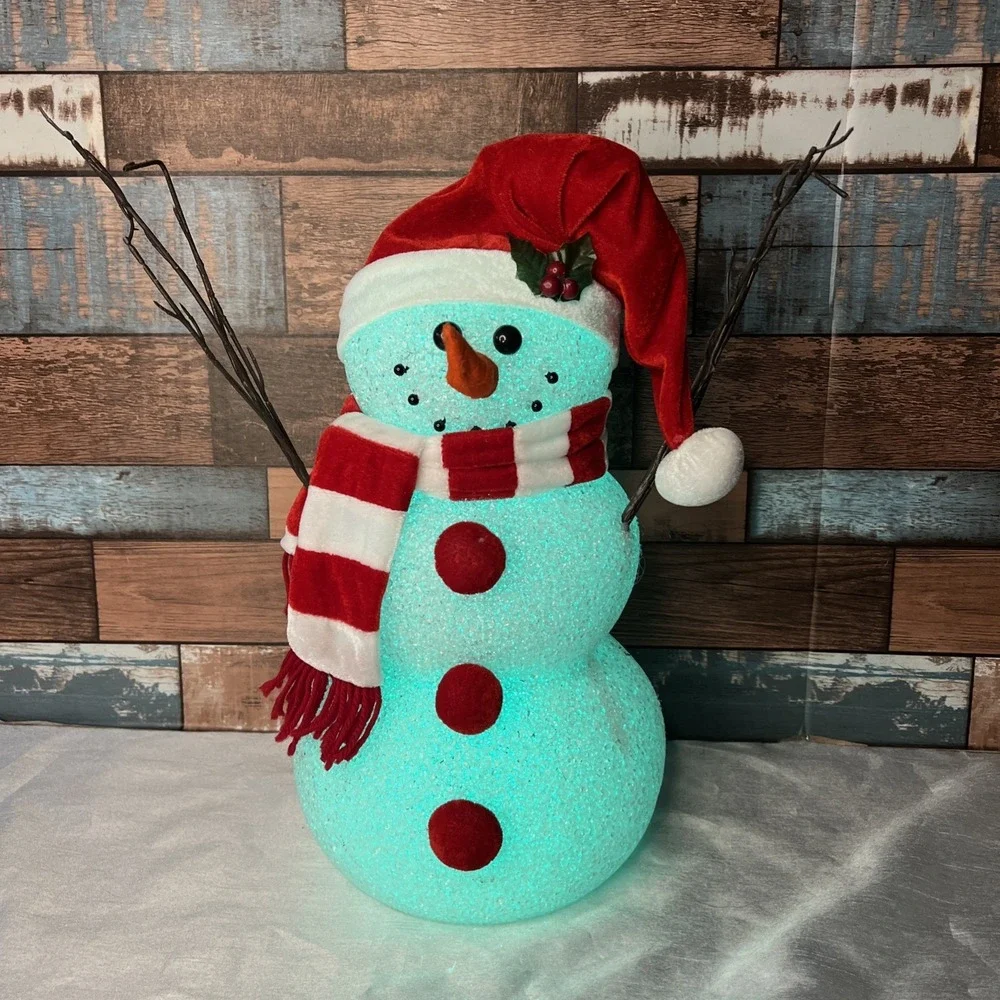 Vintage Large Melted Plastic Popcorn‎ Snowman Color Changing Light 16