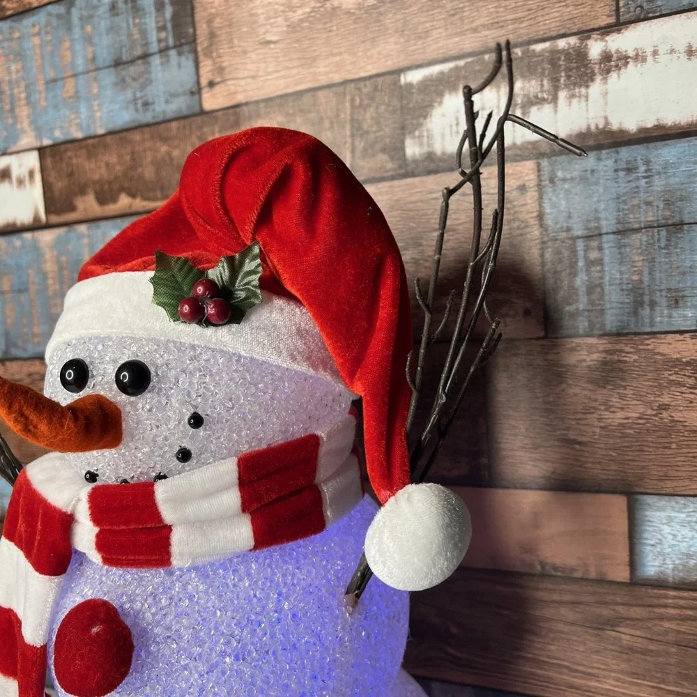 Vintage Large Melted Plastic Popcorn‎ Snowman Color Changing Light 16
