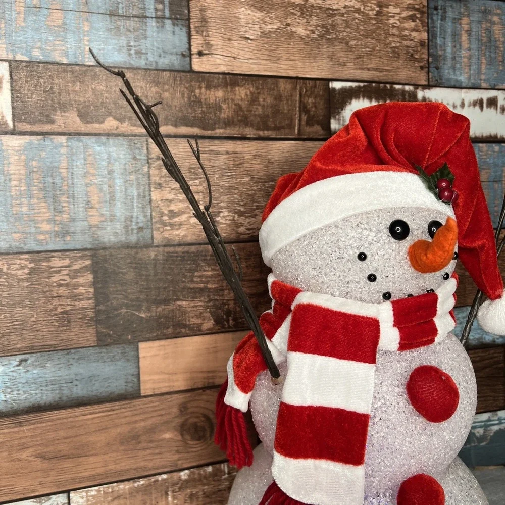 Vintage Large Melted Plastic Popcorn‎ Snowman Color Changing Light 16