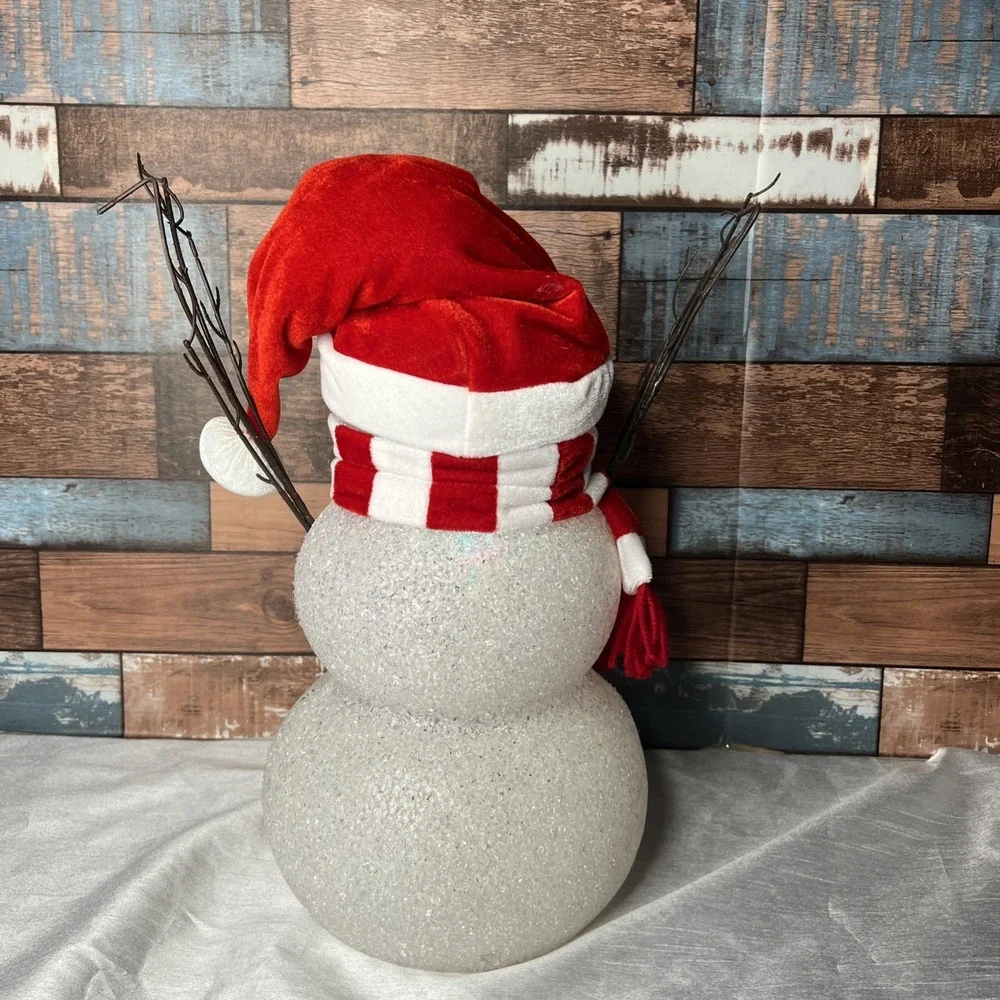 Vintage Large Melted Plastic Popcorn‎ Snowman Color Changing Light 16