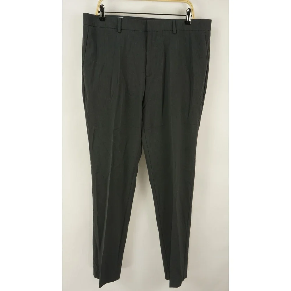 New Perry Ellis Portfolio Slim Flat Front Pants Men 34 x 32 Gray Striped Stretch
