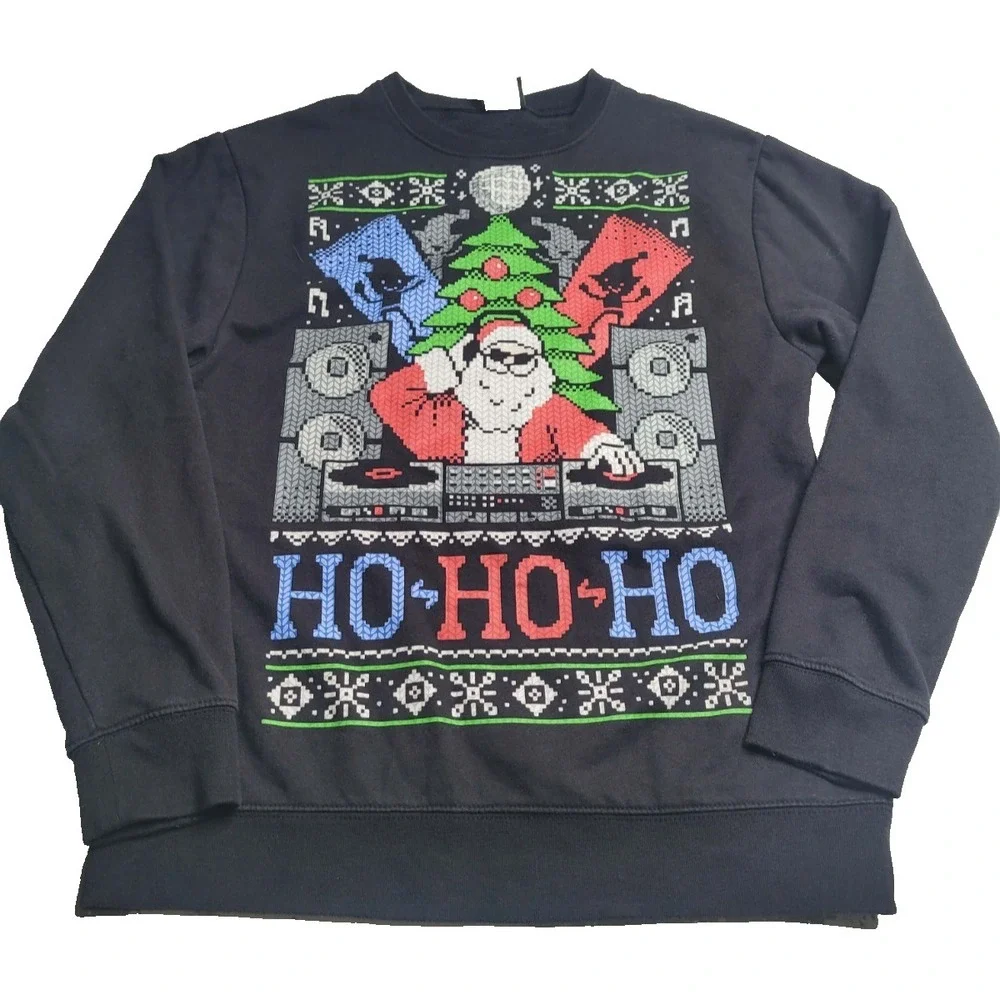 Fifth Sun DJ Santa Crew Neck Sweater Men's Medium Black‎ Christmas Holiday