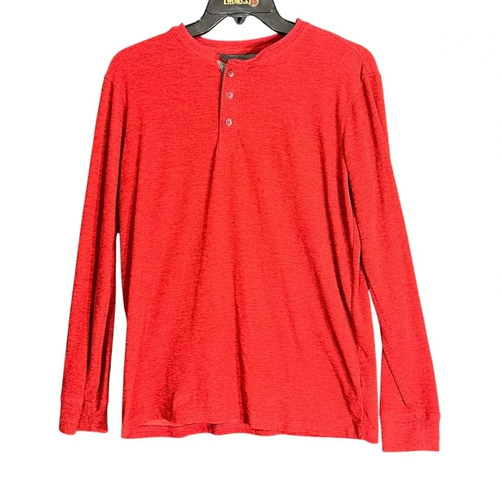 Raw Yarn Industries Mens Size Medium‎ Red Henley Shirt Super Soft Long Sleeve